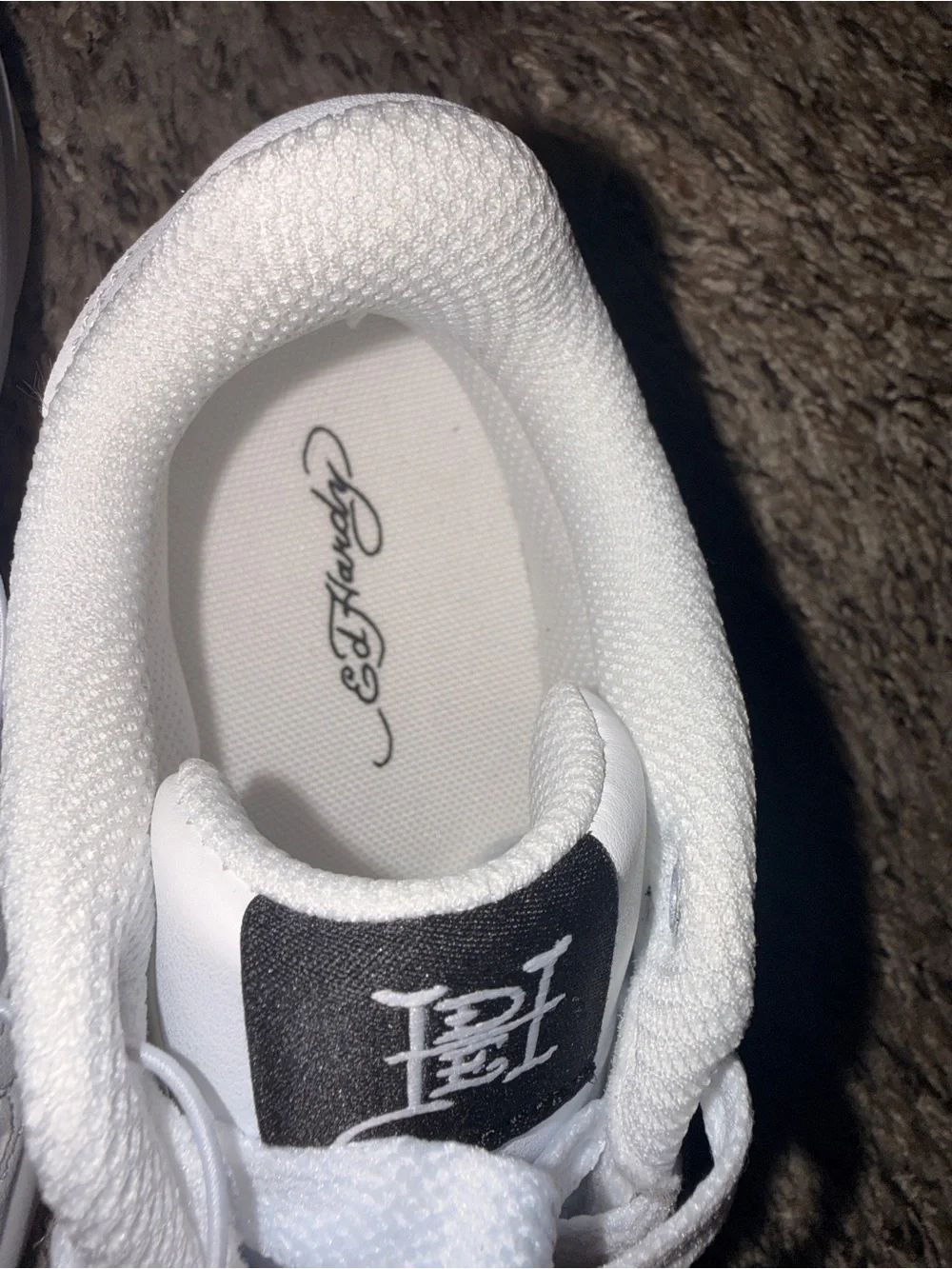 Ed Hardy White Sneakers with Red Rose and Green Leaf Side Art
